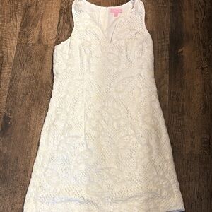 Lilly Pulitzer White Lace Sleeveless Shift Tank Lace Embroidered Boho Dress